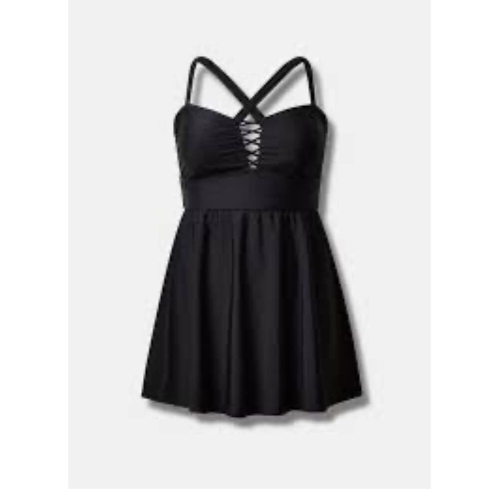 Plus size0,0x 12/14/16 sexy lattice front black swim dress bathing suit black